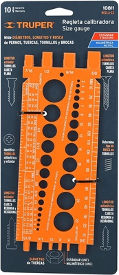 Regleta Calibradora de Tuercas y Tornillos 22cm